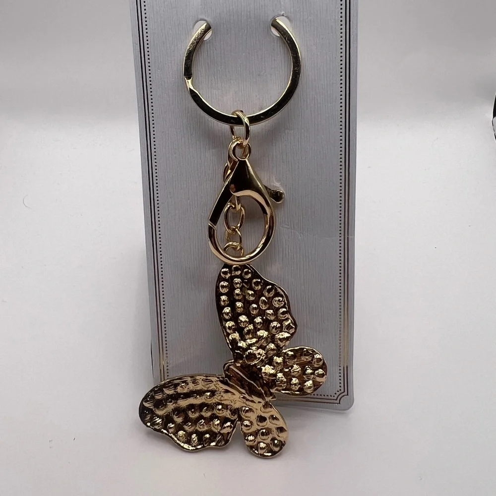 Brand New Gold Butterfly Keychain Faux Pearls and lots of Sparkle